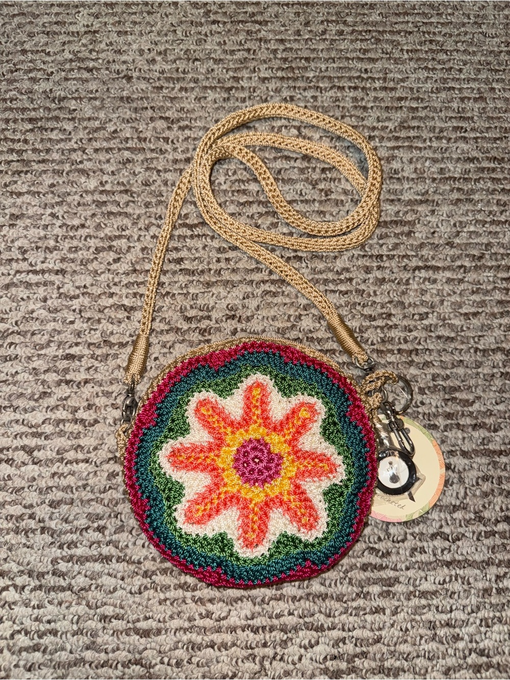 THE SAK ROUND CROCHETED MULTICOLOR FLOWER CROSSBODY BAG NWT